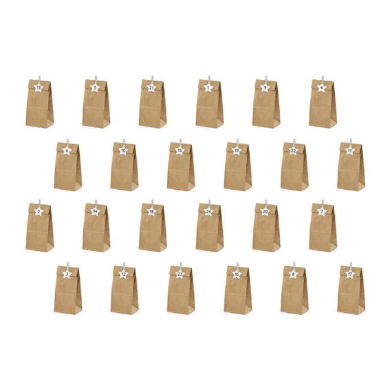 Adventi naptár tasakok, kézműves 8x6,5x21 cm S/24