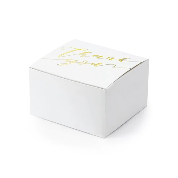 Ajándékdoboz Thank you felirattal 6x3,5x5,5 cm fehér,arany S/10