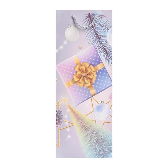 Ajándéktasak karácsonyi motívumokkal, glitteres 12x36x8 cm
