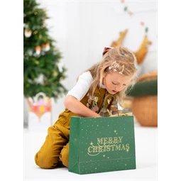 Ajándéktasak merry christmas palackzöld 32,5x26,5x11,5 cm