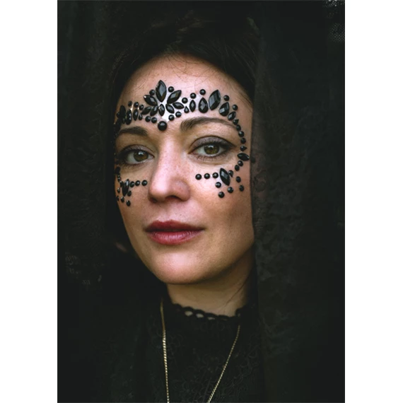 Arc dekoráció kristályok fekete 15x9 cm