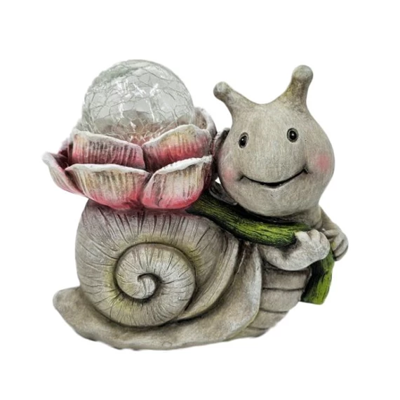 Csiga virággal, LED-es gömbbel 21,5x13,5x19,5 cm