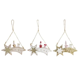 Dekoráció akasztós csillag 14x1x9 cm 3 féle