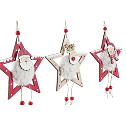 Dekoráció akasztós csillag 14,5x2x14 cm 3 féle