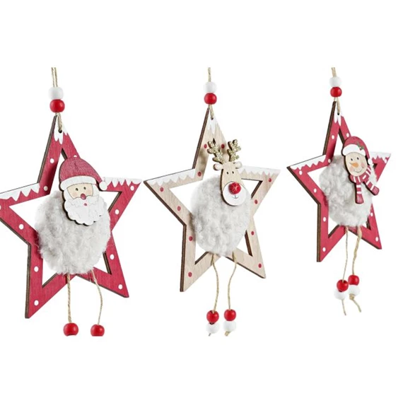 Dekoráció akasztós csillag 14,5x2x14 cm 3 féle