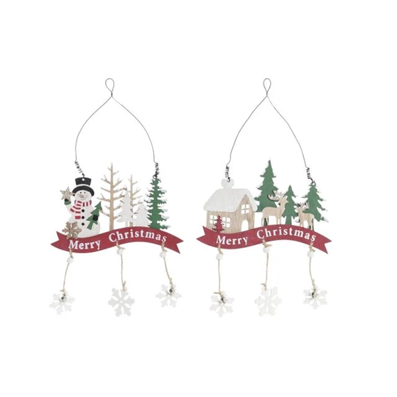 Dekoráció "Merry Christmas" felirattal, akasztós 20x2x35 cm 2 féle