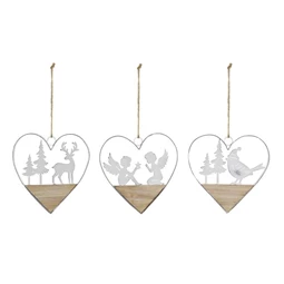 Dekoráció akasztós, szív alakú 14x2x15 cm 3 féle