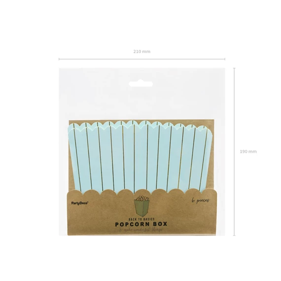 Dobozok popcornhoz csíkos világoskék 7x7x12,5 cm S/6