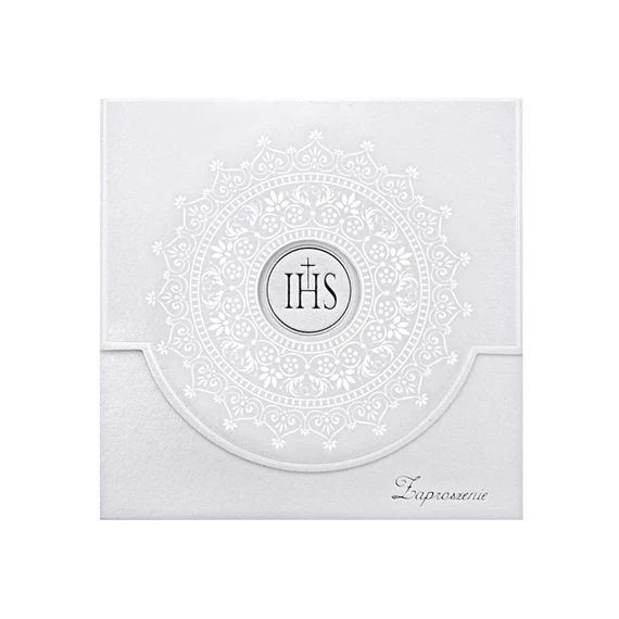 Elsőáldozási meghívó, fehér, díszített S/10
