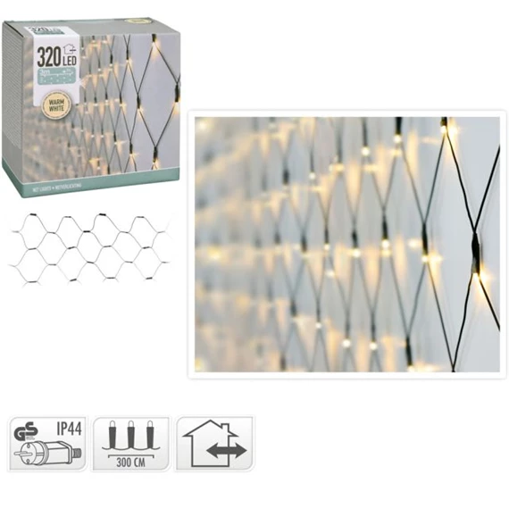Fényháló adapterrel, 320 LED-es, kültéri-beltéri 1,5x3 m