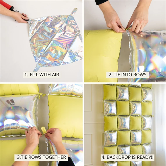 Fólia lufi függöny kétoldalas négyzet irizáló-neon sárga 35x35 cm S/4