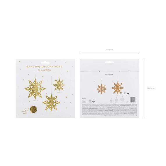 Függő dekoráció hópelyhek 15-25 cm arany S/6