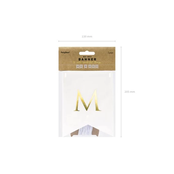 Girland felirattal "Mr Mrs" papír 15x85cm fehér,arany