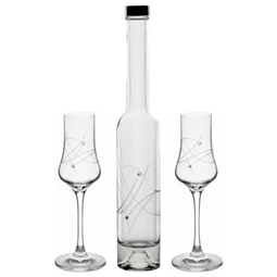 Grappa pohár palackkal, Swarovski kristállyal 200 ml/100 ml 30,6x5,1 cm S/3