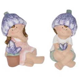 Gyerek fiú, lány levendula sapkában ülő 12x9x14,5 cm 2 féle