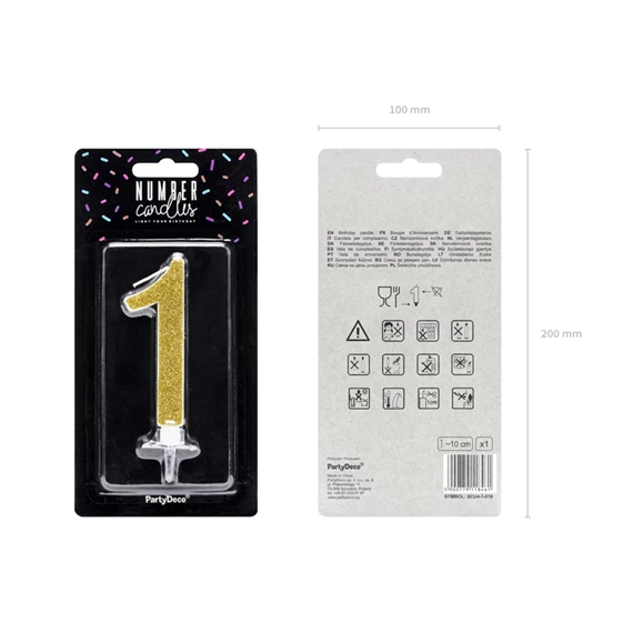 Gyertya 1-es szám születésnapi arany 10 cm