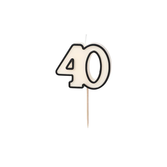 Gyertya 40-es szám születésnapi 5,5 cm fekete és fehér