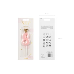 Gyertya 8-as szám születésnapi világos rózsaszín 9,5 cm