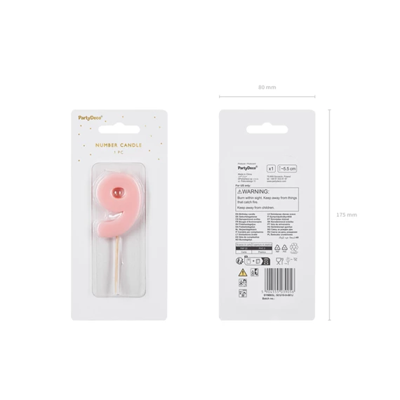 Gyertya 9-es szám születésnapi világos rózsaszín 5,5 cm