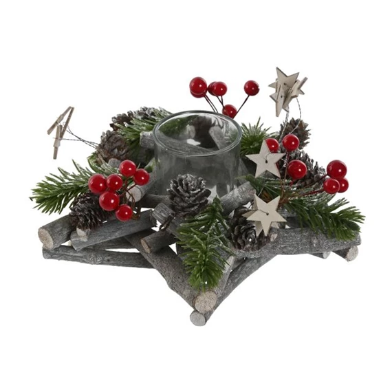 Gyertyatartó dekorációval 20x20x8 cm