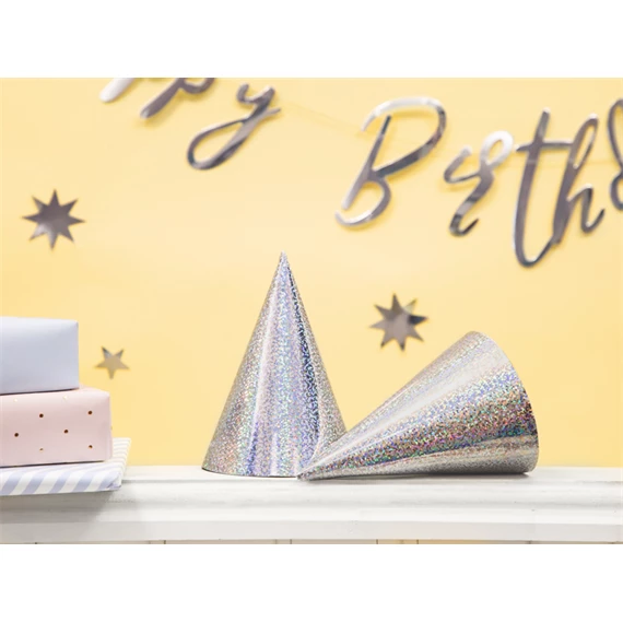 Irizáló party kalapok ezüst 16 cm S/6