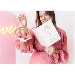 Kártya függő dekoráció gólya világos rózsaszín 14x20 cm