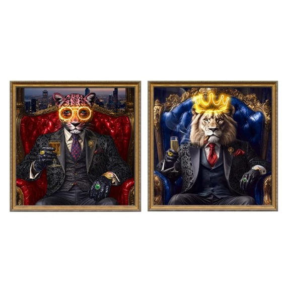 Kép keretes, LED-es oroszlán, gepárd 100x4x100 cm 2 féle