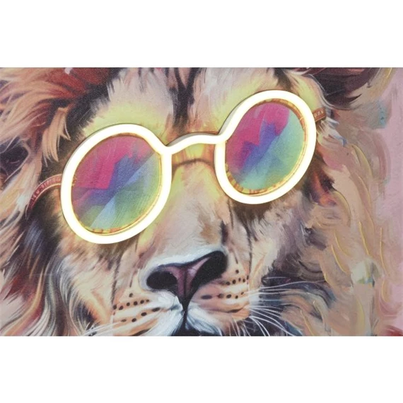 Kép keretes, LED-es oroszlán, leopárd, kézzel festett 84x4x84 cm 2 féle