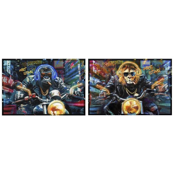 Kép keretes, kézzel festett, LED-es, gorilla 123x3x83 cm 2 féle