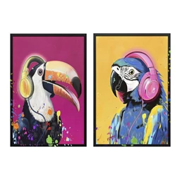 Kép keretes, kézzel festett, LED-es, madár 63x3x93 cm 2 féle