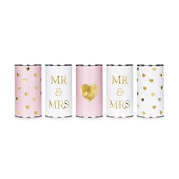 Konzervdoboz Mr & Mrs fém 14x7cm rózsaszín, fehér S/5