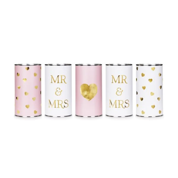 Konzervdoboz Mr & Mrs fém 14x7cm rózsaszín, fehér S/5