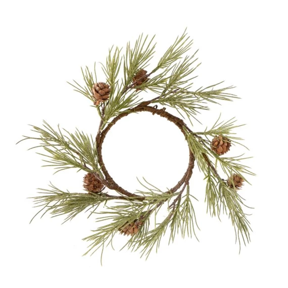 Koszorú fenyővel, tobozzal, glitteres, 26 cm