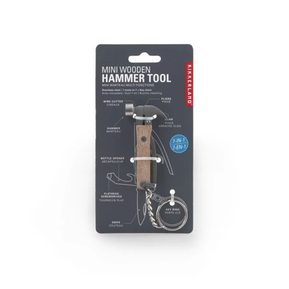 Kulcstartó, mini szerszámkészlet, fa