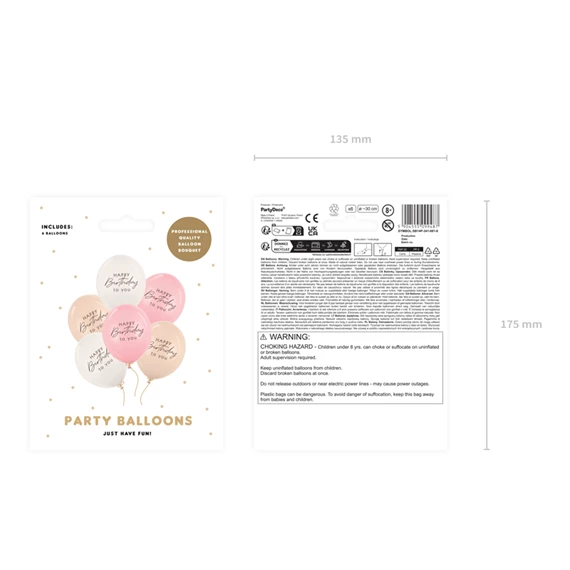 Lufi 30 cm Boldog születésnapot rózsaszín mix S/6