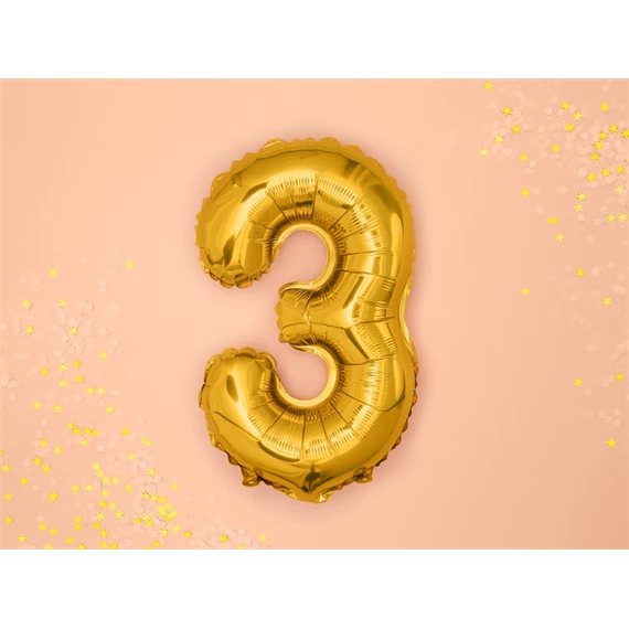 Lufi 3-as szám fólia 35 cm arany