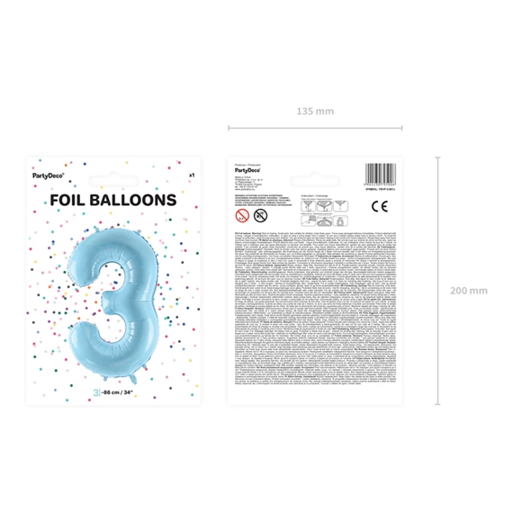 Lufi 3-as szám fólia 86 cm világoskék
