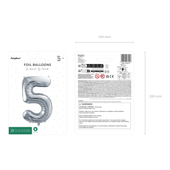 Lufi 5-ös szám fólia 72 cm ezüst