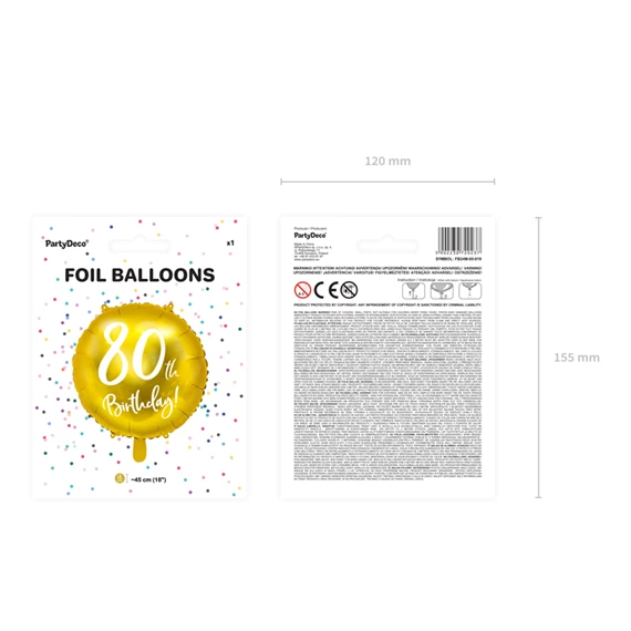 Lufi 80, születésnap fólia arany 45 cm
