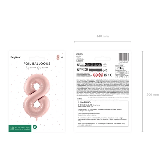 Lufi 8-as szám fólia 72 cm világos rózsaszín