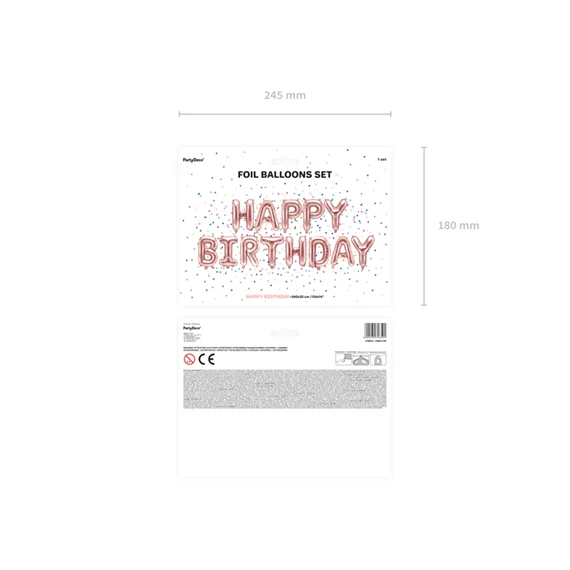 Lufi boldog születésnapot fólia 340x35 cm rózsaarany