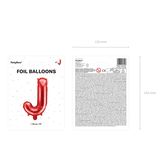 Lufi j betű fólia 35 cm piros