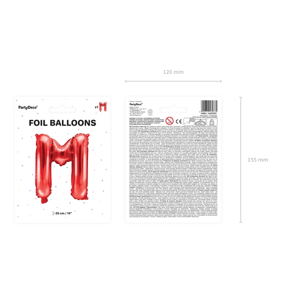 Lufi m betű fólia 35 cm piros