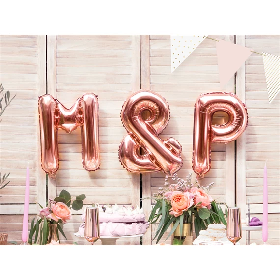 Lufi m betű fólia 35 cm rózsaarany