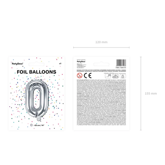 Lufi o betű fólia 35 cm ezüst