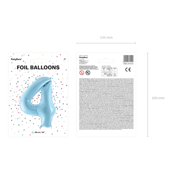 Lufi 4-es szám fólia 86 cm világoskék