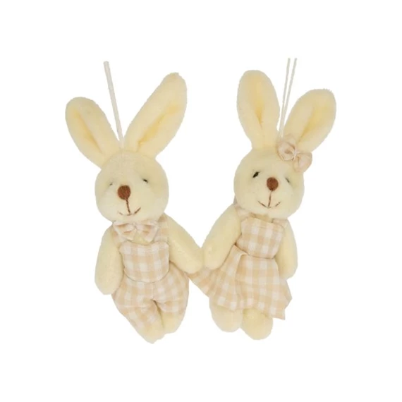 Nyúl fiú, lány kockás ruhában, akasztós 10 cm 2 féle