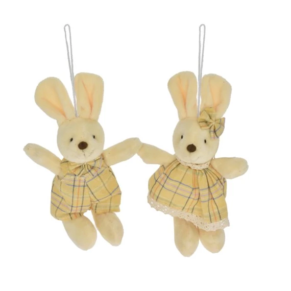 Nyúl fiú, lány kockás ruhában, akasztós 12 cm 2 féle