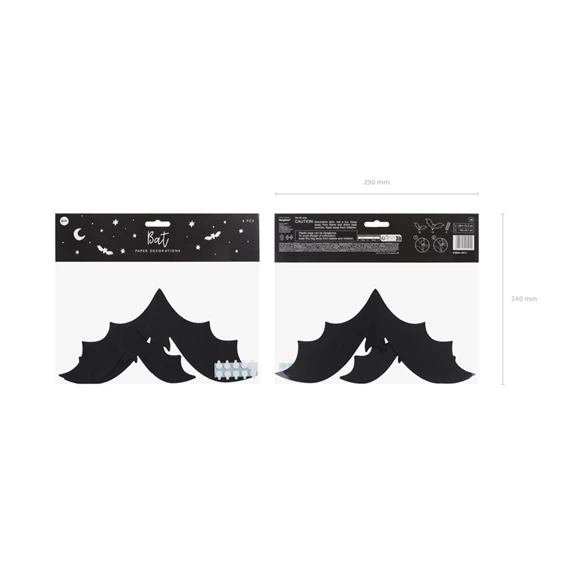 Papír dekoráció denevérek 19-29 cm fekete S/6