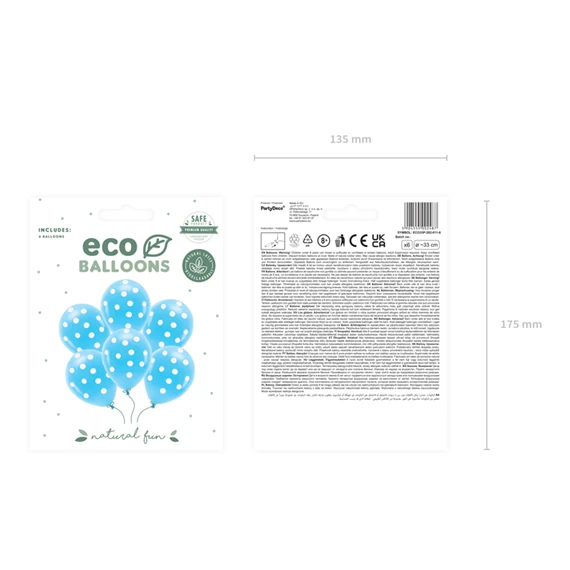 Pasztell eco lufi 33 cm pöttyös égkék S/6